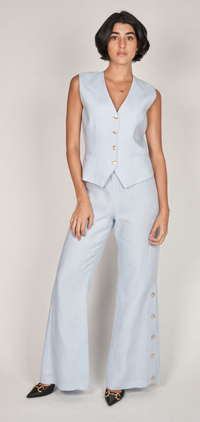 Gia Light Blue Linen Vest