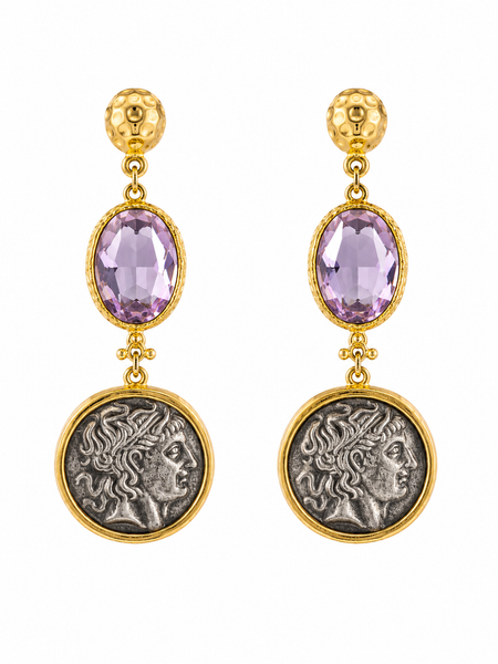 ATHENA AMETHYST COIN EARRINGs