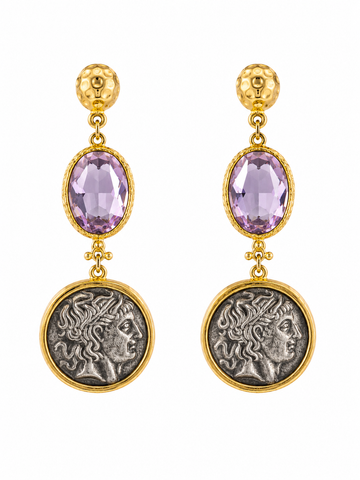 ATHENA AMETHYST COIN EARRINGs