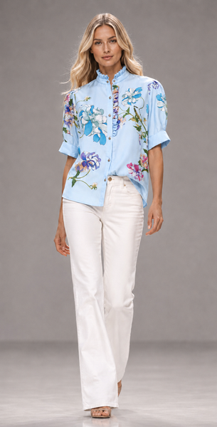 Fleur de Bleu Silk Twill Blouse