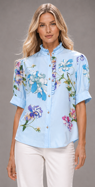 Fleur de Bleu Silk Twill Blouse