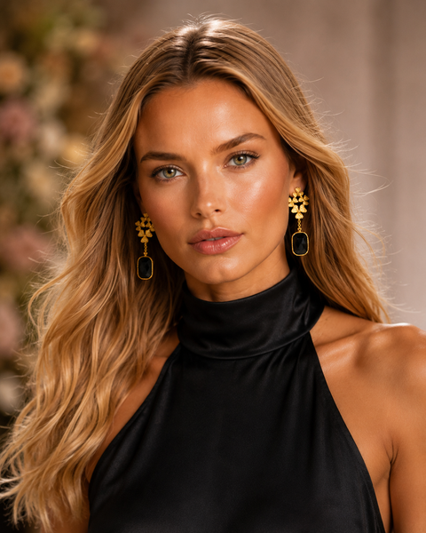 Noir Blossom Onyx drop Earrings