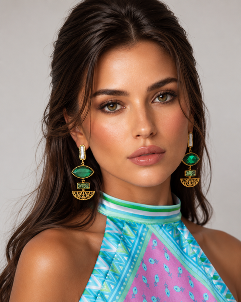 Emerald Pearl Deco Earrings