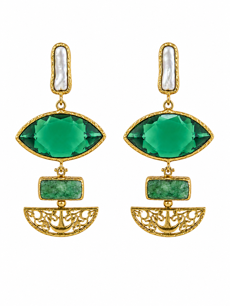 Emerald Pearl Deco Earrings