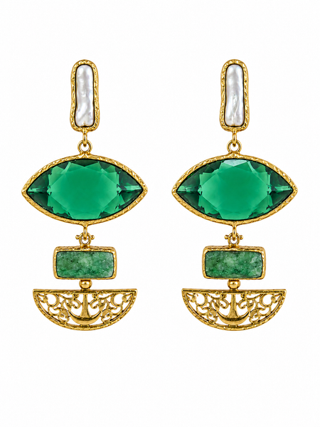 Emerald Pearl Deco Earrings