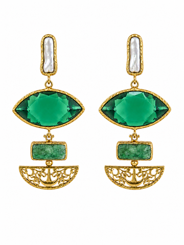 Emerald Pearl Deco Earrings