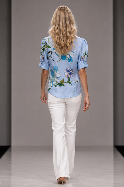 Fleur de Bleu Silk Twill Blouse