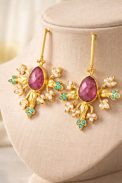 Floral Gemstone Drop Earrings