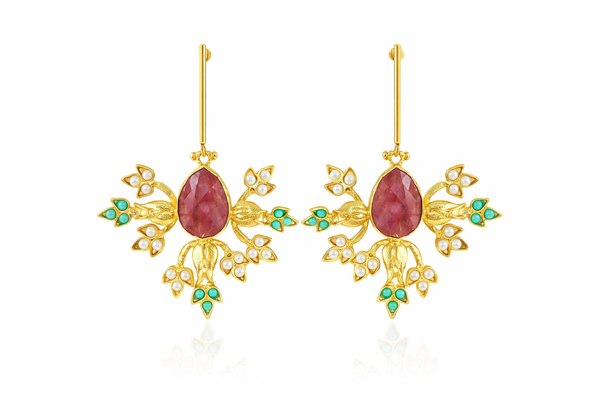 Floral Gemstone Drop Earrings