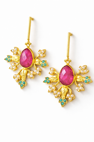 Floral Gemstone Drop Earrings