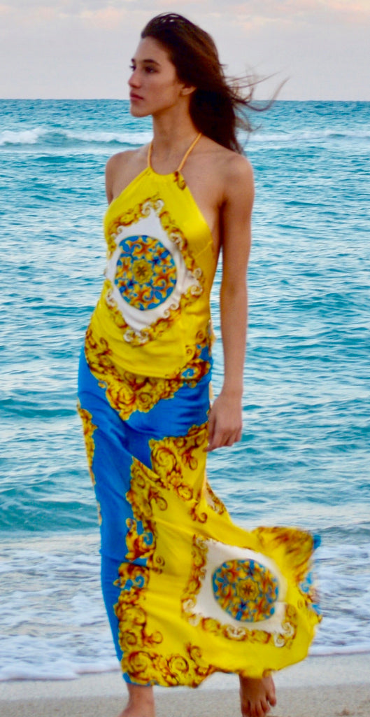 Yellow Designer Summer Dresses Uk Capri- Blue And Yellow