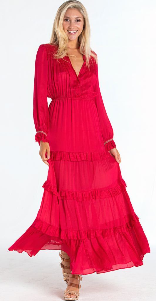GiGi Red Long Silk Dress