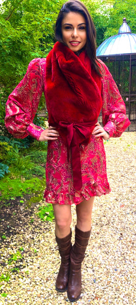 Ruby Red and Gold Wrap Dress - Pre Order Now for October Delivery