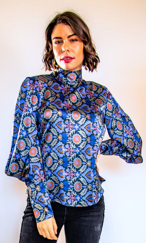 Blue Khartoum Long Sleeve Blouse
