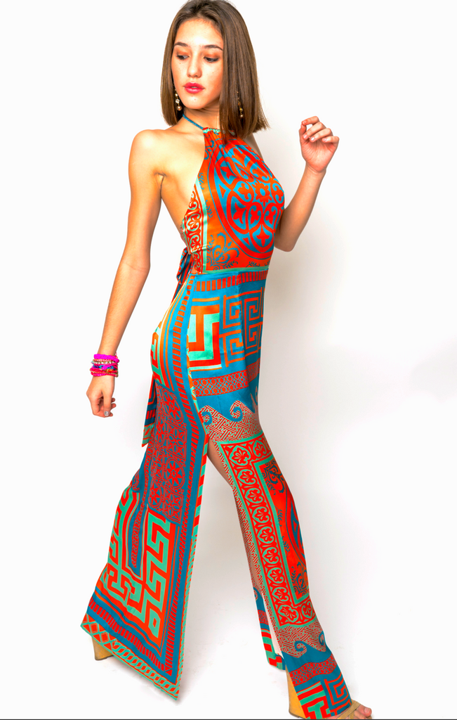 Venus Orange Blue Dress L